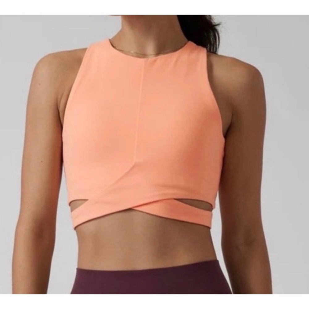 Athleta‎ Conscious Cut Out Crop Tank D-DD Peach Orange Sports Bra Large L NEW